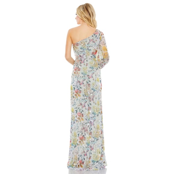 MAC DUGGAL Sequin Floral Print One Shoulder Gown - Picture 3 of 3